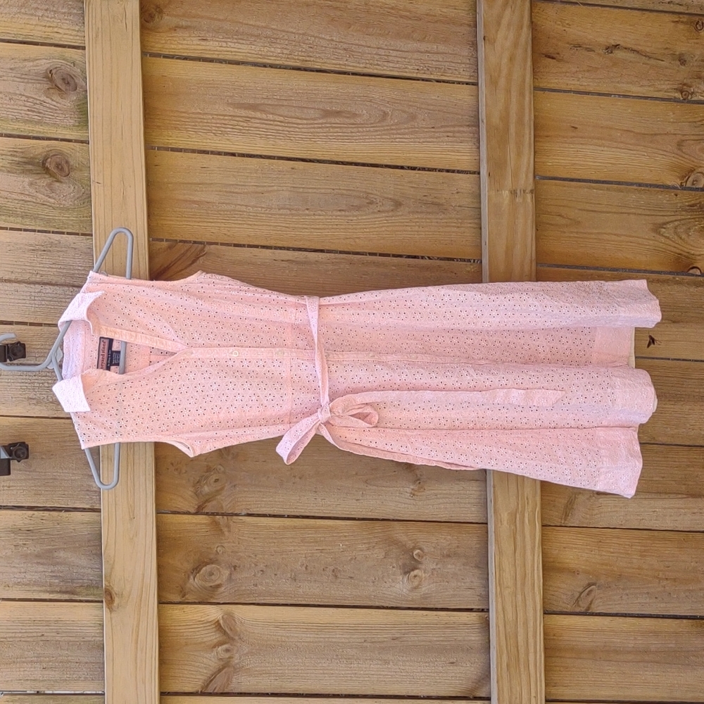 Vineyard Vines Pink Lace Eyelet Belted Shirt Dress